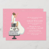 Invitation La mariée rose sur le gâteau Mariage