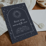 Invitation La Marine A Fait Son Premier Voyage Autour De L'In<br><div class="desc">Une première invitation d'anniversaire avec un arrière - plan d'arc de marine avec une étoile et un motif de lune, avec un contour de soleil et une typographie de "premier voyage autour du soleil". Parfait pour la fête du premier anniversaire de votre petit enfant ! Veuillez noter que cette enveloppe...</div>