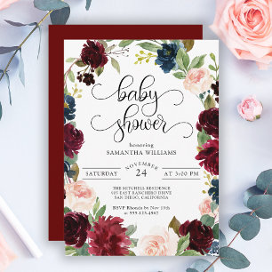 Invitation La marine de Bourgogne et le Baby shower floral ro