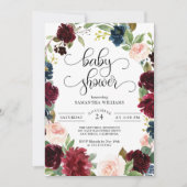 Invitation La marine de Bourgogne et le Baby shower floral ro (Devant)
