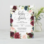 Invitation La marine de Bourgogne et le Baby shower floral ro (Debout devant)