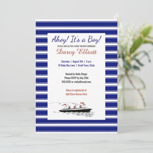 Invitation La Marine Nautique Stripes Ahoy C'est un Baby show (Debout devant)