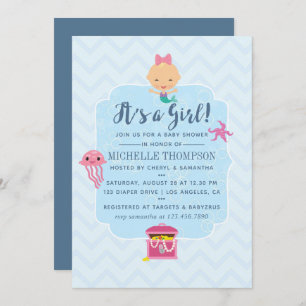 Invitation La mignonne sirène Chevron sous le Baby shower mar