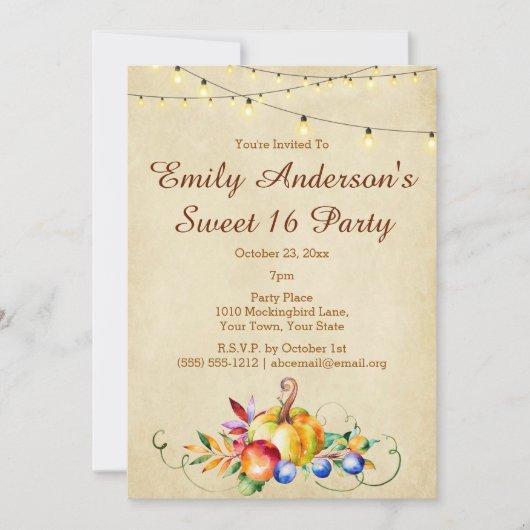 Invitation La moisson et les fruits 16 ans (Devant)