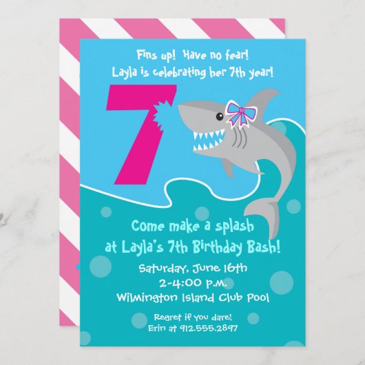 Invitation La morsure de requin de fille invitent la 7ème (Devant / Derrière)