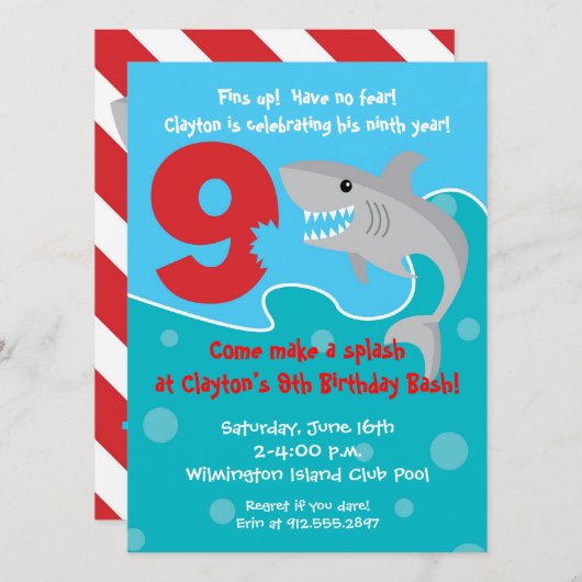 Invitation La morsure de requin invitent la 9ème fête (Devant / Derrière)