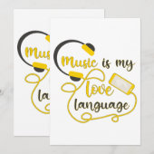 Invitation La musique est ma langue d'amour phrase romantique (Devant / Derrière)