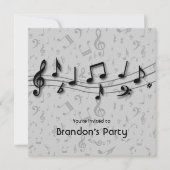 Invitation La musique noire et grise note la partie (Devant)