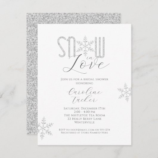 Invitation La neige en amour Fête des mariées des flocons de (Devant / Derrière)