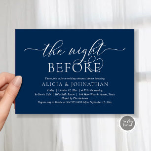 Invitation La Nuit Avant, Bleu Marine, Dîner de Répétition