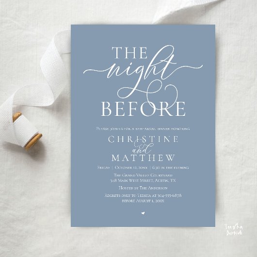 Invitation La Nuit Avant, Dîner de Répétition de Mariage Chic