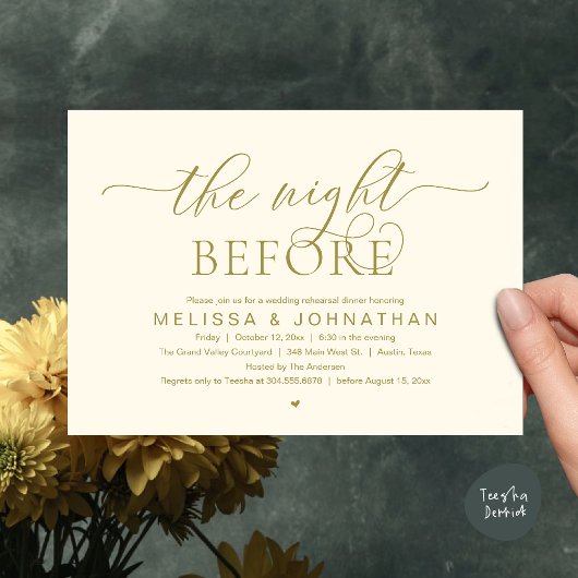Invitation La Nuit Avant, Dîner de Répétition de Mariage Chic
