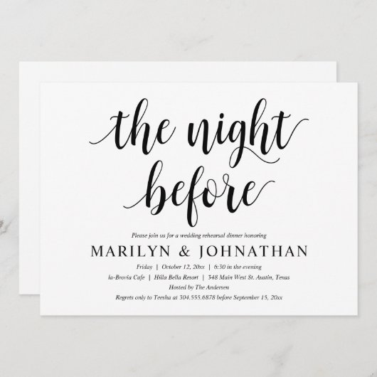Invitation La Nuit Avant, Dîner de Répétition de Mariage Mode (Devant / Derrière)