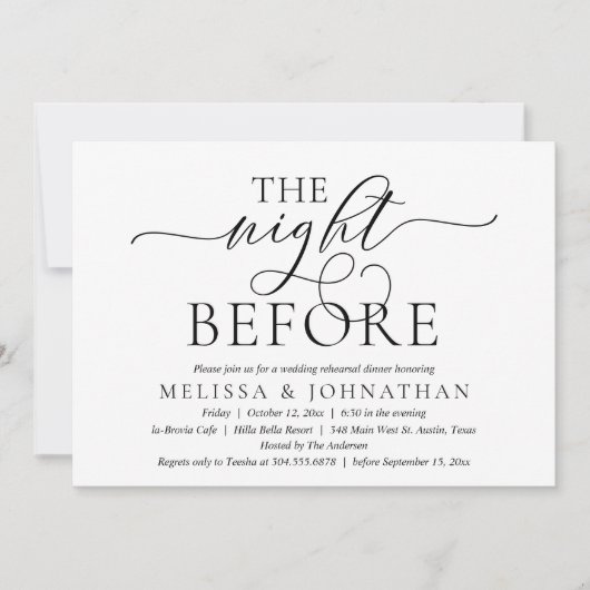 Invitation La Nuit Avant, Dîner de Répétition de Mariage Mode (Devant)