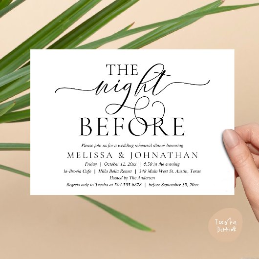 Invitation La Nuit Avant, Dîner de Répétition de Mariage Mode