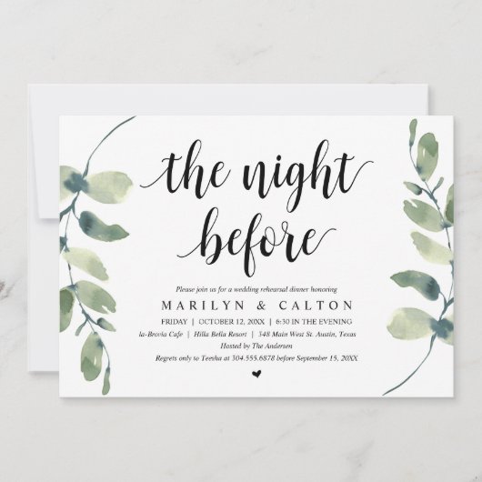 Invitation La Nuit Avant, Dîner De Répétition, Eucalyptus (Devant)