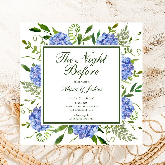 Invitation La Nuit Avant La Photo Blue Hydrangea
