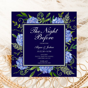 Invitation La nuit avant le code QR de Blue Hydrangea