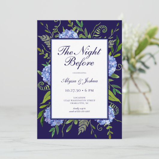 Invitation La nuit avant le code QR de Blue Hydrangea (Debout devant)