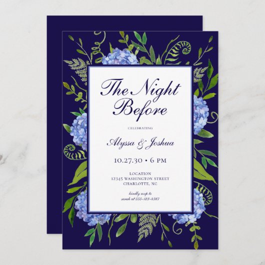 Invitation La nuit avant le code QR de Blue Hydrangea (Devant / Derrière)