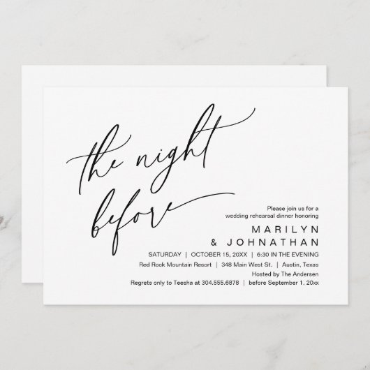 Invitation La Nuit Avant Le Dîner De La Répétition Mariage (Devant / Derrière)