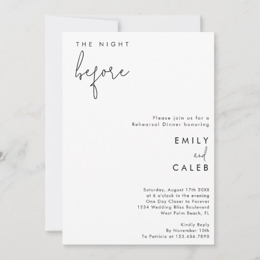 Invitation La Nuit Avant Le Dîner De Répétition Chic Script (Devant)