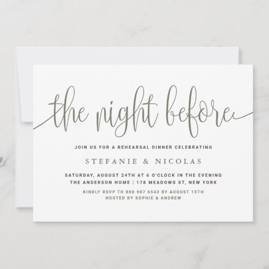 Invitation La Nuit Avant Le Dîner De Répétition De Script Ver (Devant)