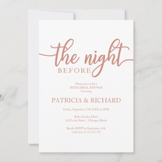 Invitation La Nuit Avant Le Dîner De Répétition D'Or Simple R (Devant)