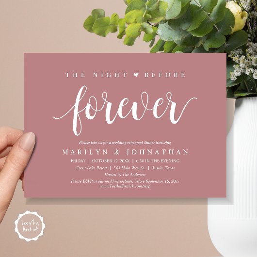 Invitation La Nuit Avant Pour Toujours, Dîner De Répétition M