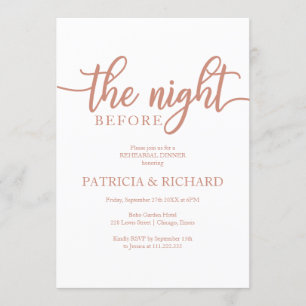 Invitation La Nuit Avant Simple Dîner de Répétition Rose Gold