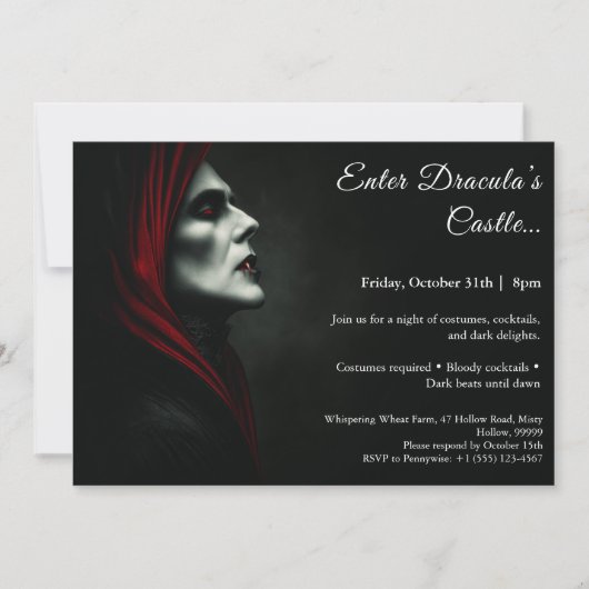 Invitation La nuit de Dracula | Fête de costumes d'Halloween (Devant)
