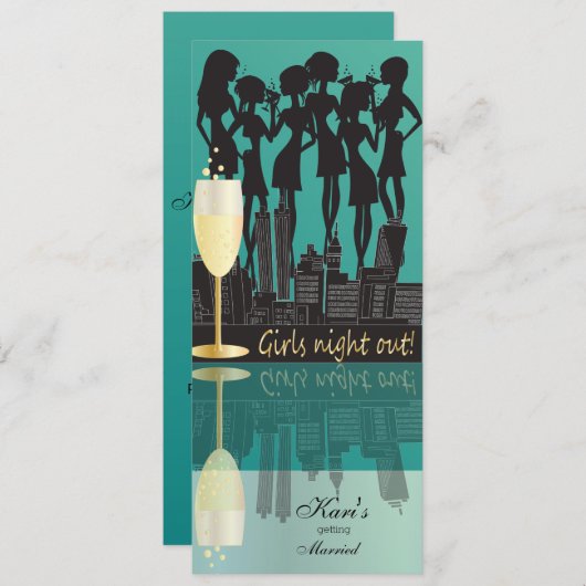 Invitation La nuit de filles Party la célébration | Teal (Devant / Derrière)