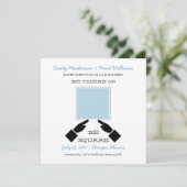 Invitation Là ou Carré Enregistrez la Date, Bleu (Debout devant)