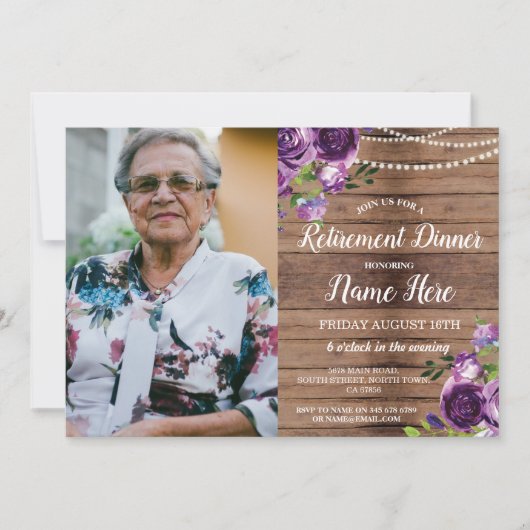 Invitation La partie de retraite de photo retirent les fleurs (Devant)