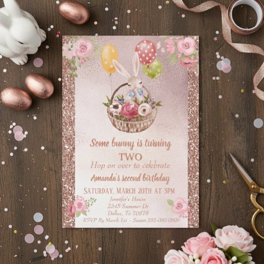 Invitation La Parties scintillant Rose d'or de l'enfant Un an