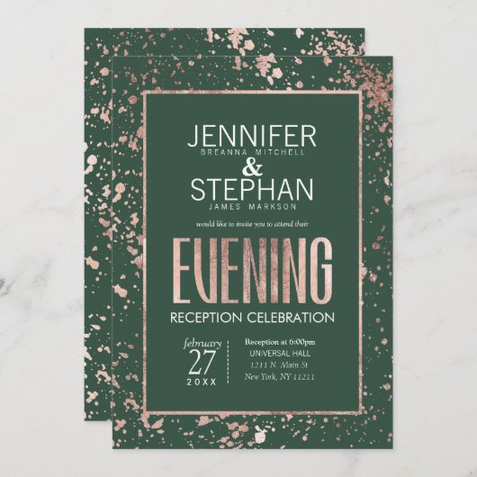 Invitation La peinture rose d'or éclabousse la réception (Devant / Derrière)