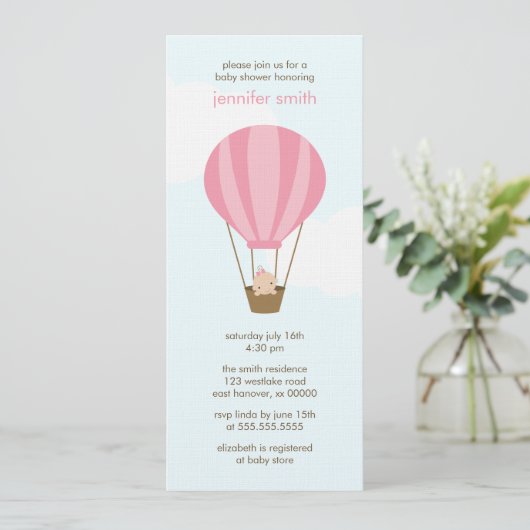 Invitation La petite fille dans un Baby shower de ballons ros (Debout devant)