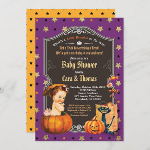 Invitation La petite fille d'Halloween douche orange violet