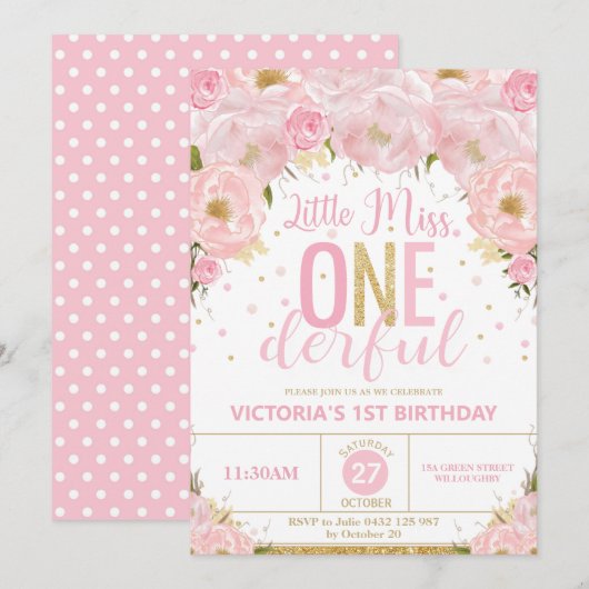 Invitation La petite fille florale floue d'un bel anniversair (Devant / Derrière)