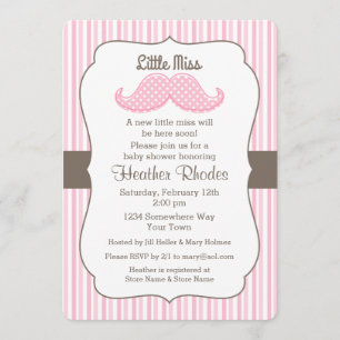 Invitation La Petite Miss Baby shower de Moustache rose