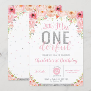 Invitation La Petite Miss Florale Rose 1er Anniversaire