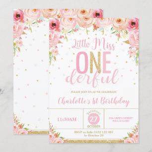 Invitation La Petite Miss Florale Rose 1er Anniversaire