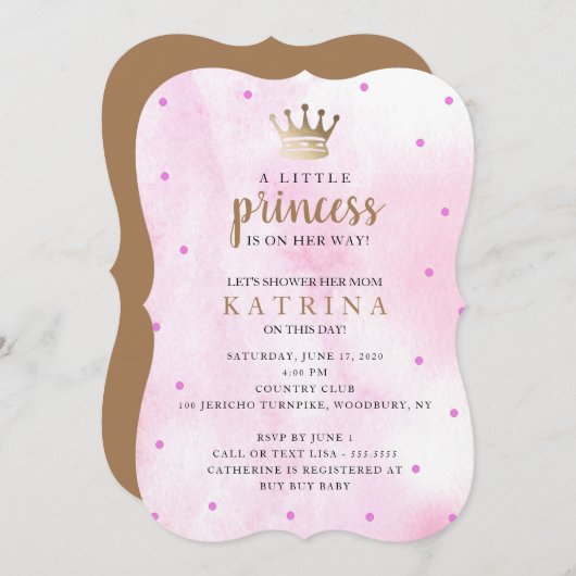 Invitation La petite princesse est en route ! Baby shower ros (Devant / Derrière)