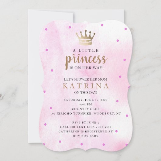 Invitation La petite princesse est en route ! Baby shower ros (Devant)