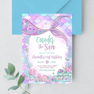 Invitation La Petite Sirène sous la mer Premier 1er Anniversa