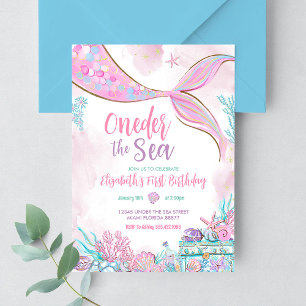 Invitation La Petite Sirène sous la mer Premier 1er Anniversa