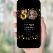 Invitation La photo en or noir étoiles 50e anniversaire