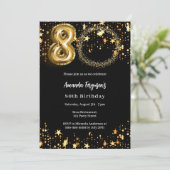 Invitation La photo en or noir étoiles 80e anniversaire luxe (Debout devant)