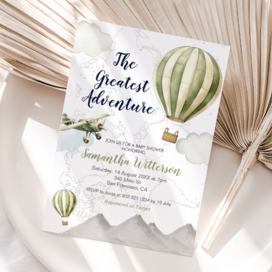 Invitation La plus grande aventure Hot Air Balloon Sage Green