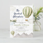 Invitation La plus grande aventure Hot Air Balloon Sage Green (Debout devant)